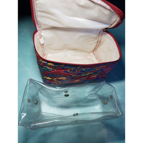 Oscar De La Renta Bag Red Blue Print Travel Organizer Vintage 90s Y2K - Picture 7 of 10